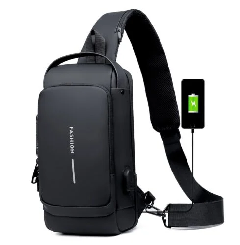 Picture of USB charging sport sling Anti-theft shoulder bag (Black)