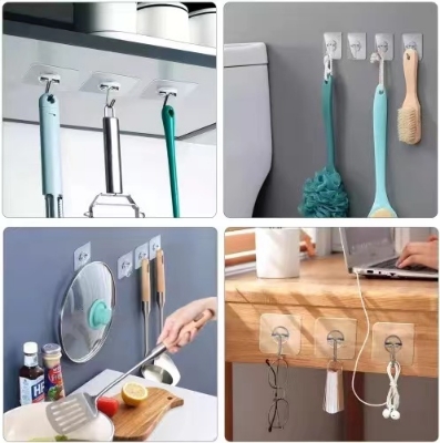Picture of 10 Piece Waterproof Wall Hook Suitable For Home , Kitchen, Bathroom Punch Free Strong Hook(Transparent)