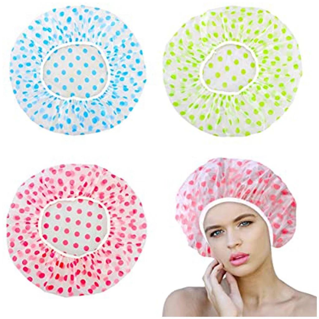 Picture of 1 Pcs Reusable Elastic Shower Hat Fashion Waterproof Polka Dot Shower Hat Bath Head Hair Cover for Women Salon Shower BathroomTool(Multicolor)