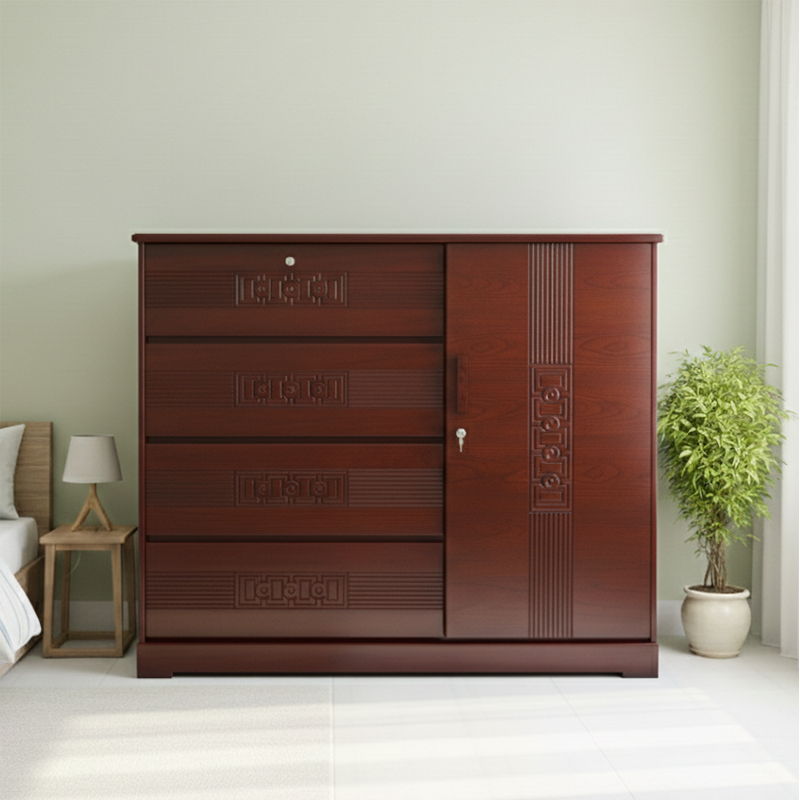Picture of PANAMA Deco Paint Lacquer Polish Wardrobe, 4 Drawer with 1 Door Cabinet Storage Wardrobe, Closet with Clothes Hanging Rail Bedroom Furniture 48/54