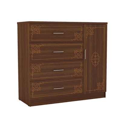 Picture of Furnisha Aroma CNC Design Cupboard Wardrobe, Chest of 4 Drawers with 1 Clothes Hanging Space Storage Wardrobe, Storage Organizer Unit for Bedroom, Hallway, Entryway, Easy Pull Drawers,  48/48'