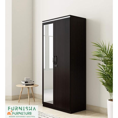 Picture of 2 Door Almirah Engineered Wood Wardrobe with  Cloths storage Shelve Hanger Rack & inner Lock Drawer and Full  View Mirror (Espresso Black Finish72/24'')