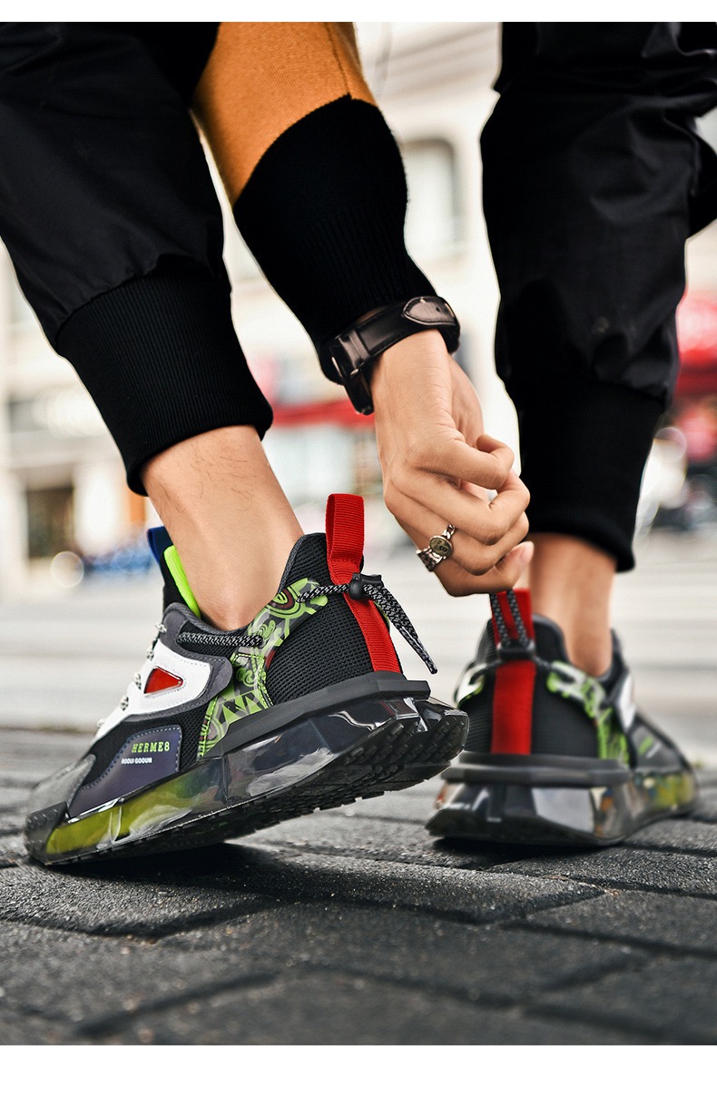 Picture of Men's shoes low-top thick sneakers for men fashion all-match breathable mesh sneaker soft-soled comfortable color matching casual shoes for men - Black