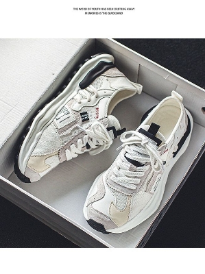 Picture of Shoes for men summer mesh breathable niche retro casual men's thick-soled heightening dad trendy shoes sneakers for men - White