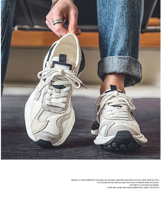 Picture of Shoes for men summer mesh breathable niche retro casual men's thick-soled heightening dad trendy shoes sneakers for men - White