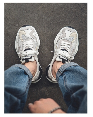 Picture of Shoes for men summer mesh breathable niche retro casual men's thick-soled heightening dad trendy shoes sneakers for men - White