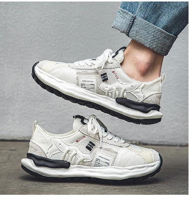 Picture of Shoes for men summer mesh breathable niche retro casual men's thick-soled heightening dad trendy shoes sneakers for men - White