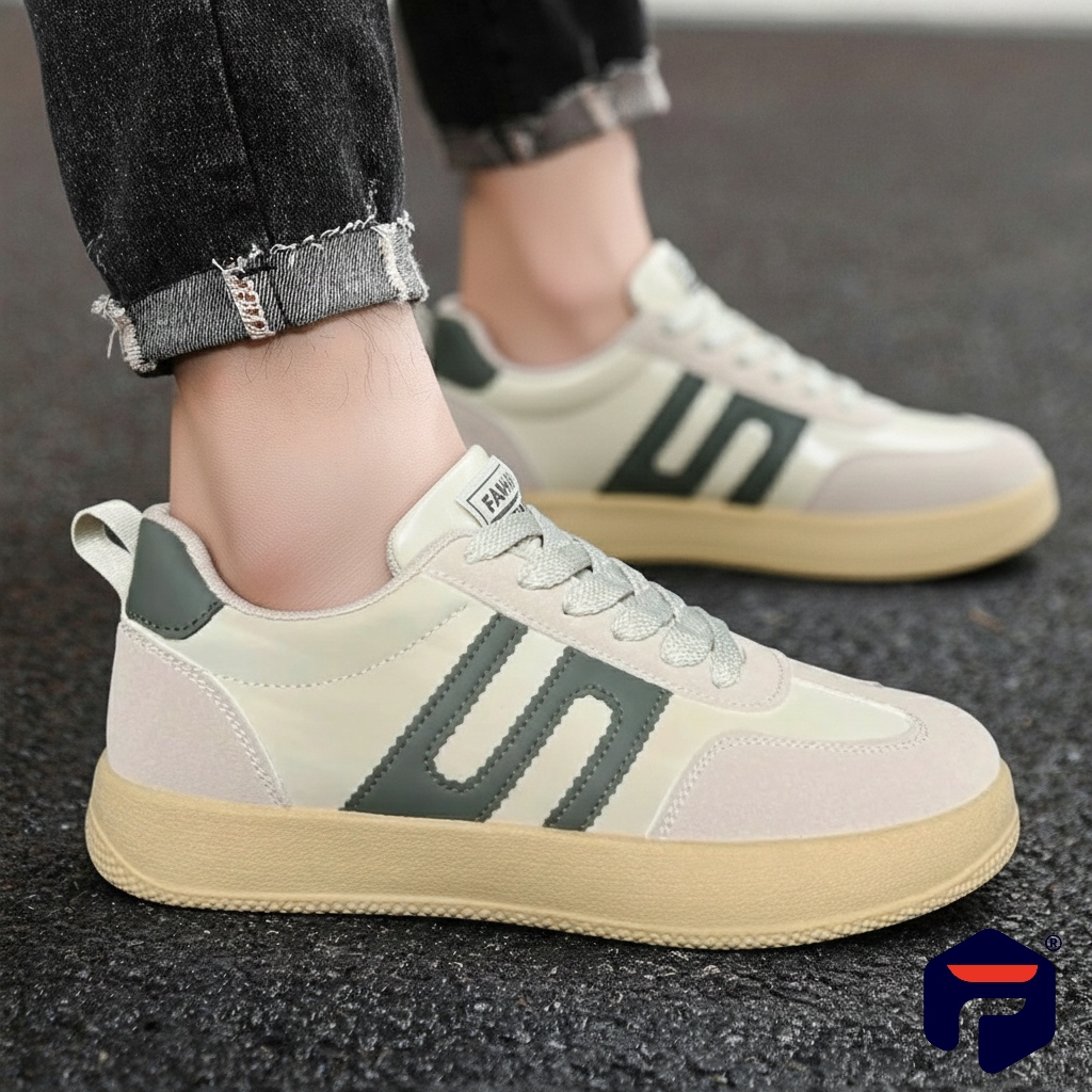 Picture of Men’s Stylish Cream-Green Sneakers | Lightweight Casual Juta Shoes for Men - Green