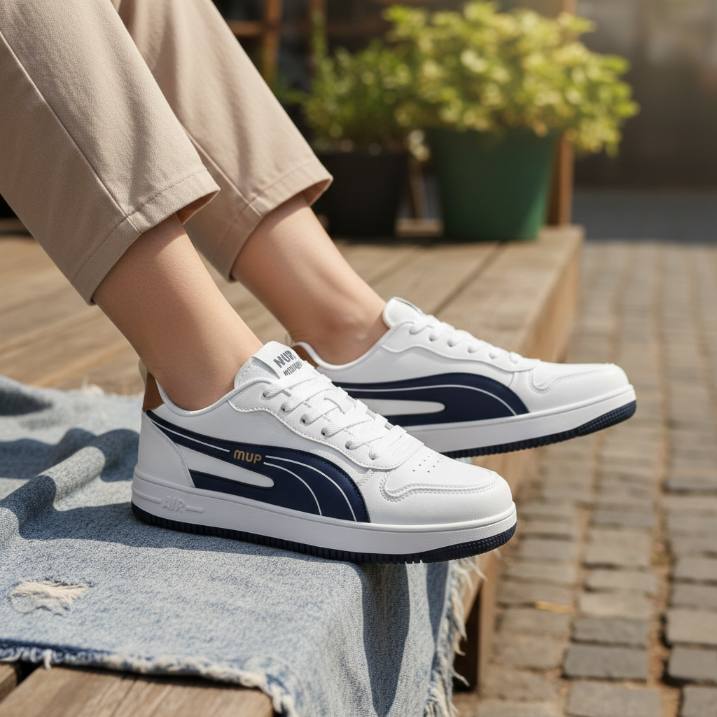 Picture of MUP White Navy Sneakers for Men | Casual Shoes for Men | Comfortable Juta | Trendy Men Shoes Sneakers - White