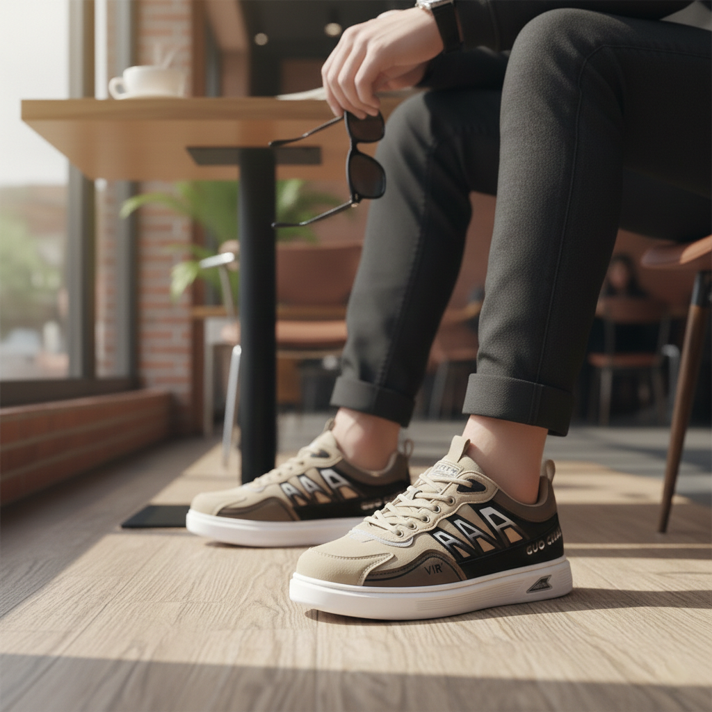 Picture of Premium Beige Black Sneakers for Men | Casual Shoes for Men | Stylish Juta | Comfortable Men Shoes Sneakers - Black