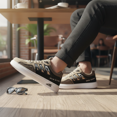 Picture of Premium Beige Black Sneakers for Men | Casual Shoes for Men | Stylish Juta | Comfortable Men Shoes Sneakers - Black