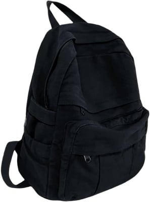 Picture of  Black Canvas Backpack for Women and Men Retro Aesthetic Rucksack Basic Backpack for High School/College Students Travel Laptop Bag