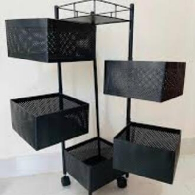 Picture of 5-Layer 360° Rotating Kitchen Rack with Wheels | Metal Vegetable Fruit Organizer Trolley | Multi-functional Corner Storage Shelf