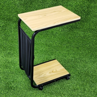 Picture of Movable Wooden Side Laptop Table with Wheels – Multi-Purpose Storage Stand