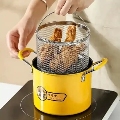 Picture of Mini Deep Fryer Pot with Frying Basket & Lid – Non-Stick Oil Frying Pan for French Fries & Snacks