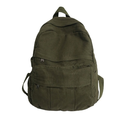 Picture of Military Green Canvas Backpack for Women and Men Retro Aesthetic Rucksack Basic Backpack for High School/College Students Travel Laptop Bag (Green)