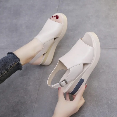 Picture of Women's Summer High-Heeled Wedge Sandals Open Toe Open Counter Type One-Button Platform Design High Top Plus Size Options