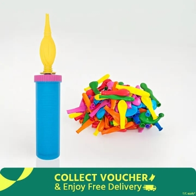 Picture of 200 Pieces Balloon + Balloon Pumper/Balloon and pumper set/Buy a balloon pumper get 200 pc balloon free - Multicolor