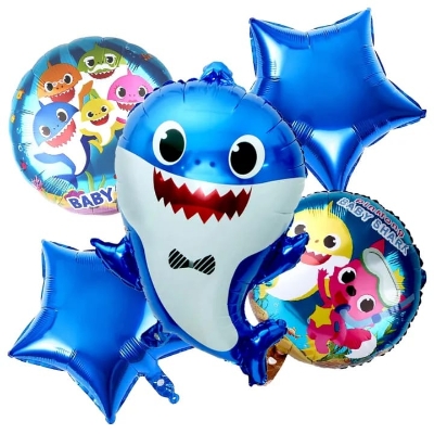 Picture of Baby Shark Cartoon Theme Foil Balloon 5 pc Set For Birthday Decoration - Multicolor