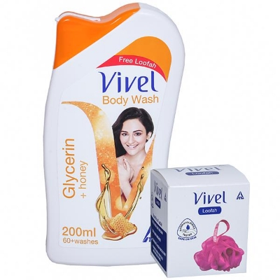 Picture of Indian product Body wash vivel Glycerin + Honey Shower gel Used for male/female - 200 ml + Free Loofah