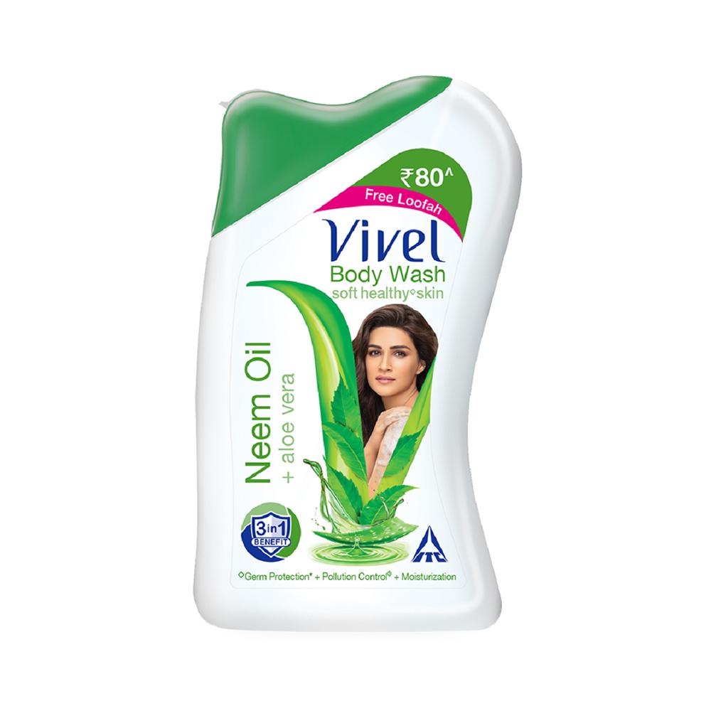 Picture of Indian product Body wash vivel Neem Oil + aloe vera Shower gel Used for male/female - 200 ml + Free Loofah