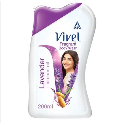 Picture of Indian product Body wash vivel Lavender + almond oil Shower gel Used for male/female - 200 ml + Free Loofah