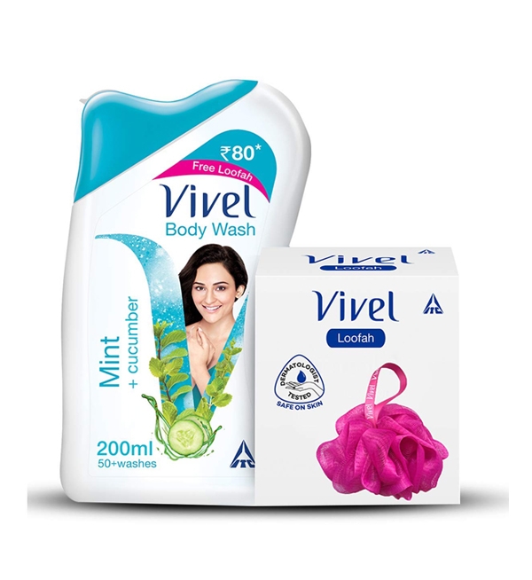 Picture of Indian product Body wash vivel Mint + cucumber Shower gel Used for male/female - 200 ml + Free Loofah