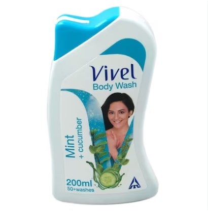 Picture of Indian product Body wash vivel Mint + cucumber Shower gel Used for male/female - 200 ml + Free Loofah