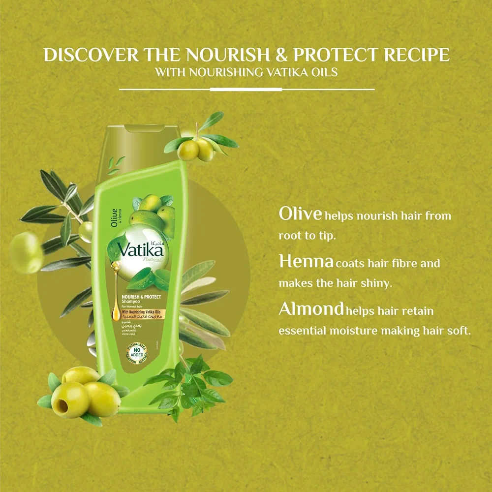 Picture of International UAE Product Vatika shampoo Olive & Henna Nourish & Protect Shampoo Used For male/female 400 Ml