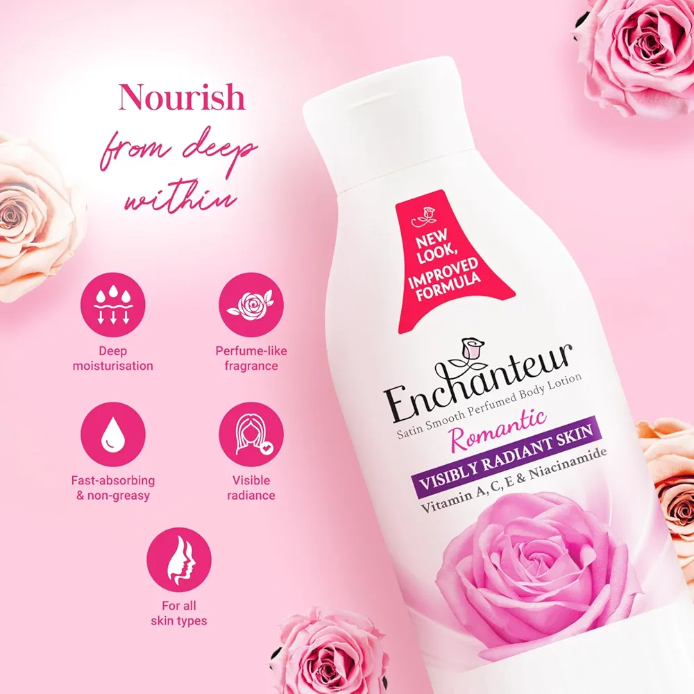 Picture of International Malaysian product Enchanteur Perfume Body lotion Romantic Satin Smooth Aloe vera & Olive butter for used male /male 250 Ml