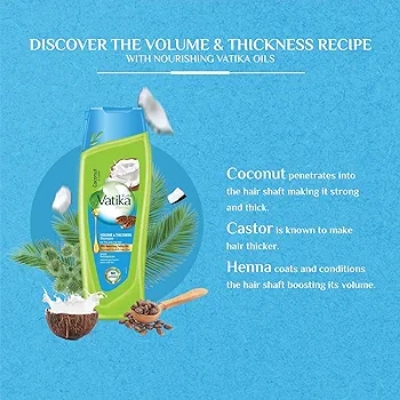 Picture of International UAE Product Vatika Coconut & Castor Volume & Thickness Shampoo Used For male/female 400 Ml