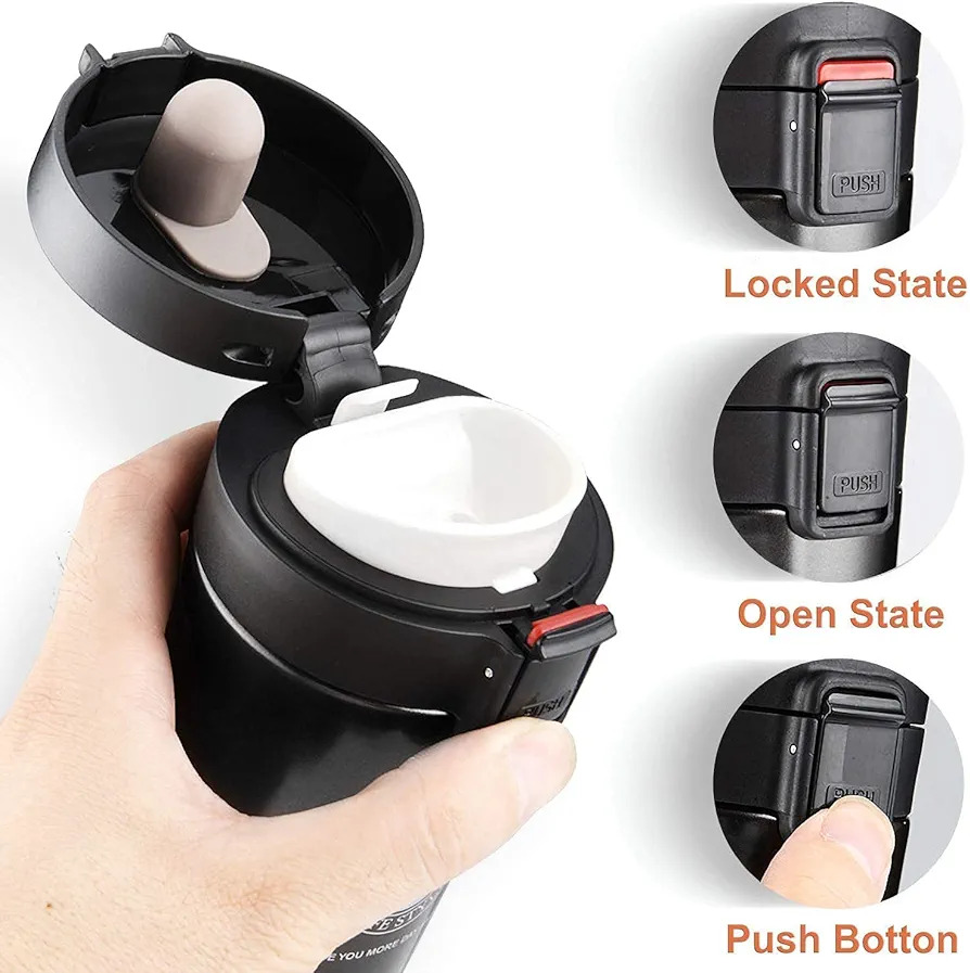 Picture of Vacuum Insulated Stainless Steel Tea Coffee Mug Thermos Flask Travel Mug Tumbler with Flip Lid Mesh Strainer Hot and Cold for Office Backpacking