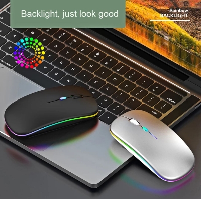 Picture of Rechargeable RGB Mouse Dual Mode Rechargeable Wireless Mouse Bluetooth 5.0 2.4 GHz Optical Wireless Mouse 1600DPI - Matte Black