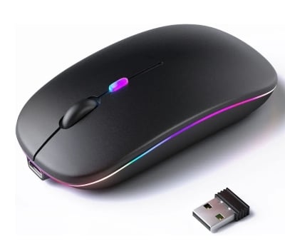 Picture of RGB Duel Channel Mouse Bluetooth Wireless Mouse High Quality Material For Smartphone Computer Laptop Tablet Pc Smart Tv & All Smart Device Black & White Colour - Matte Black