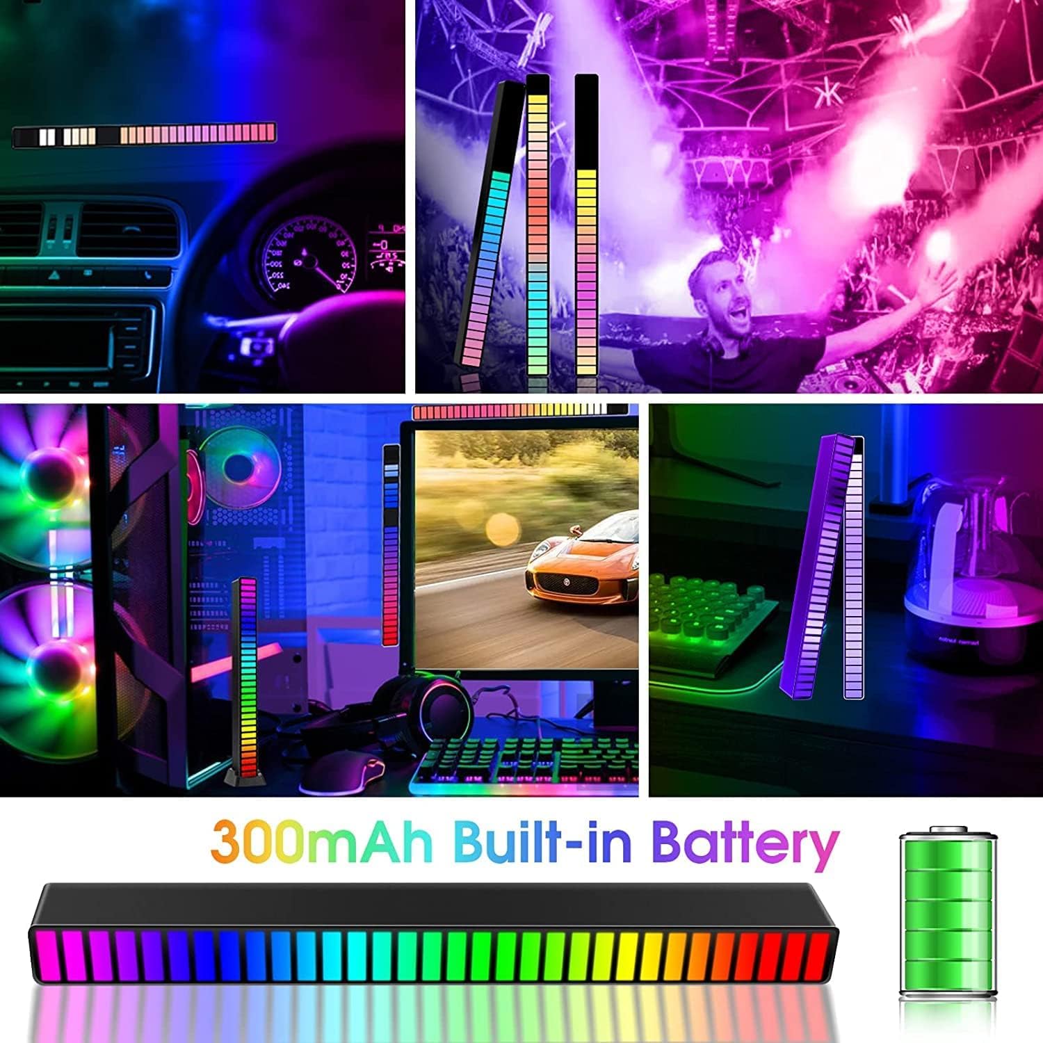 Picture of App Control / Geepact RGB Pickup Light Car Mounted Music Spectrum Light Voice Control 3D Rhythm Light Car Ambience Light Net Red Light Creative Music Spectrum Rhythm Lamp