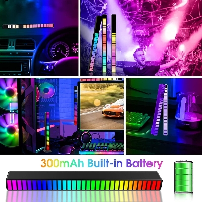 Picture of App Control / Geepact RGB Pickup Light Car Mounted Music Spectrum Light Voice Control 3D Rhythm Light Car Ambience Light Net Red Light Creative Music Spectrum Rhythm Lamp - White