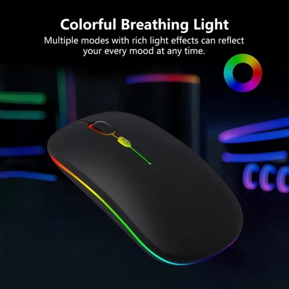 Picture of Rechargeable Wireless Bluetooth Rgb Ultra-Thin Mouse - Stylish Rgb Lighting With Versatile Connectivity - Matte Black