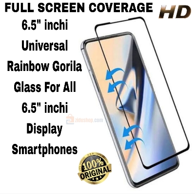 Picture of Universal 6.5" inchi Full HD 5D Rainbow Gorilla Glass For All 6.5 inchi Display Smartphone All New & Old model smartphone usable with Black Border And No Cut-out Highly Clear Glass 2.5D Curved Scratch Prof Blue Ray Protected Glass