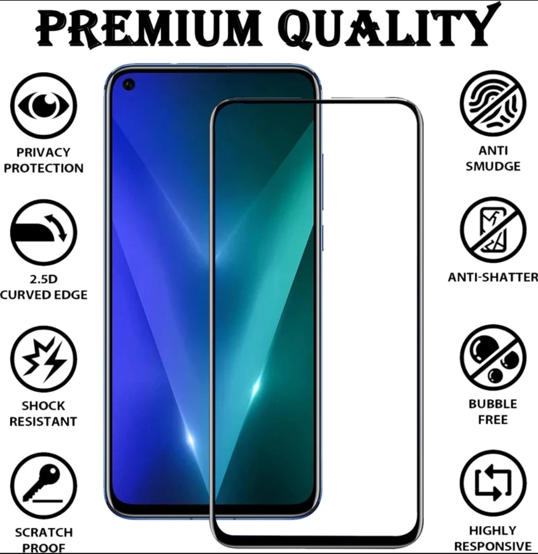 Picture of Universal 6.5" inchi Full HD 5D Rainbow Gorilla Glass For All 6.5 inchi Display Smartphone All New & Old model smartphone usable with Black Border And No Cut-out Highly Clear Glass 2.5D Curved Scratch Prof Blue Ray Protected Glass