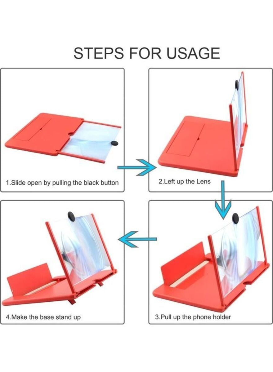 Picture of 3D Glass Magnifier Mobile Screen 8.5 Inch, Foldable HD Display Amplifier with Adjustable Angle and Silicone Stand - Multi
