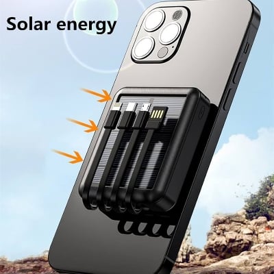 Picture of Smart 10000mAh Solar System Power Bank With Type B Type C Lightning Port & USB Port Supported High Quality - Black