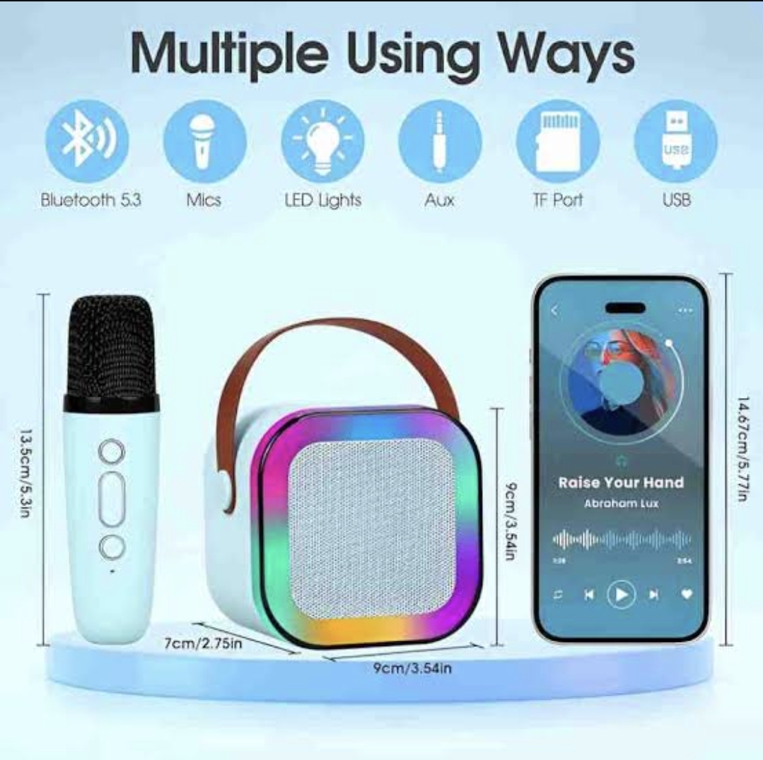 Picture of K12 Speaker Machine Bluetooth-Compatible Wireless Karaoke Mic Speaker Multi-Compatibility Modes, RGB Lights | Party POP Bluetooth Speaker with Mic, Koroke Mike- 1 pis - Multicolor