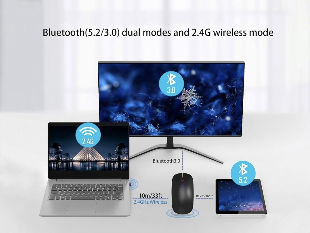 Picture of Rechargable Wireless Bluetooth Mouse For Smartphone, Laptop & Computer Black - Black