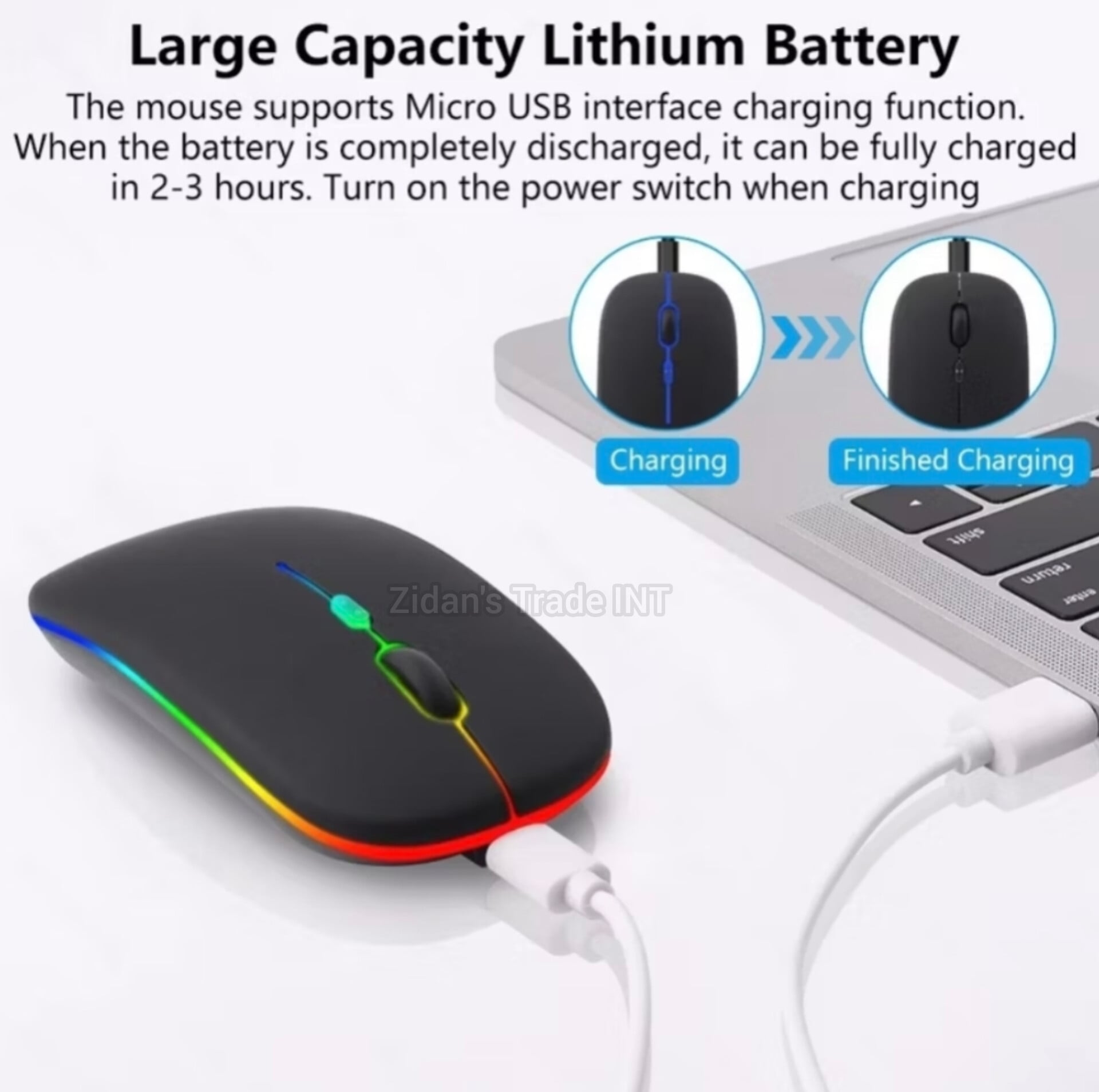 Picture of Rechargable Wireless Bluetooth Mouse For Smartphone, Laptop & Computer Black - Black