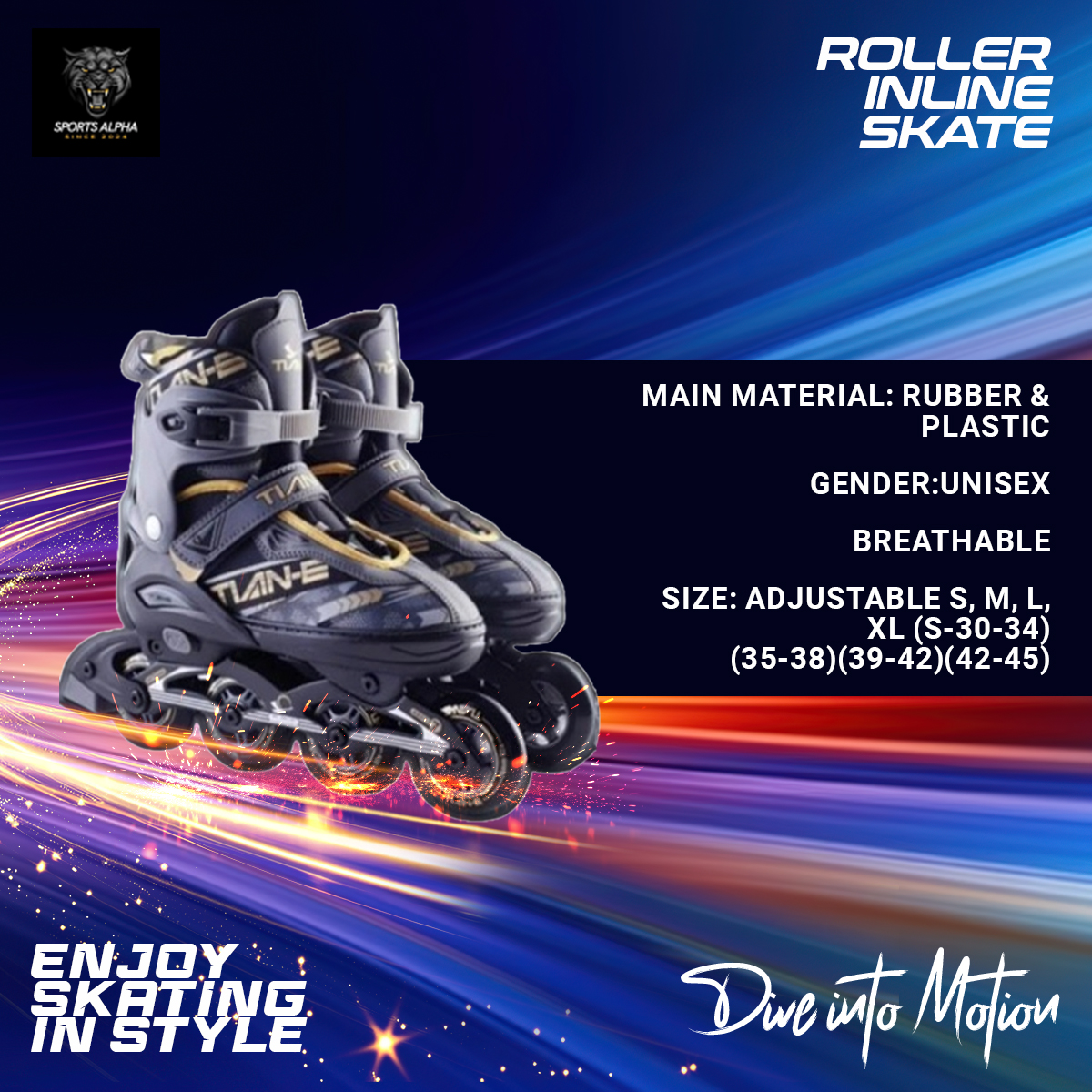 Picture of Inline Roller Inline Skating Shoes | Tian-E | Multicolor (S-30-34) (M-35-38)(L-39-42)(XL-42-45) | Sports Alpha