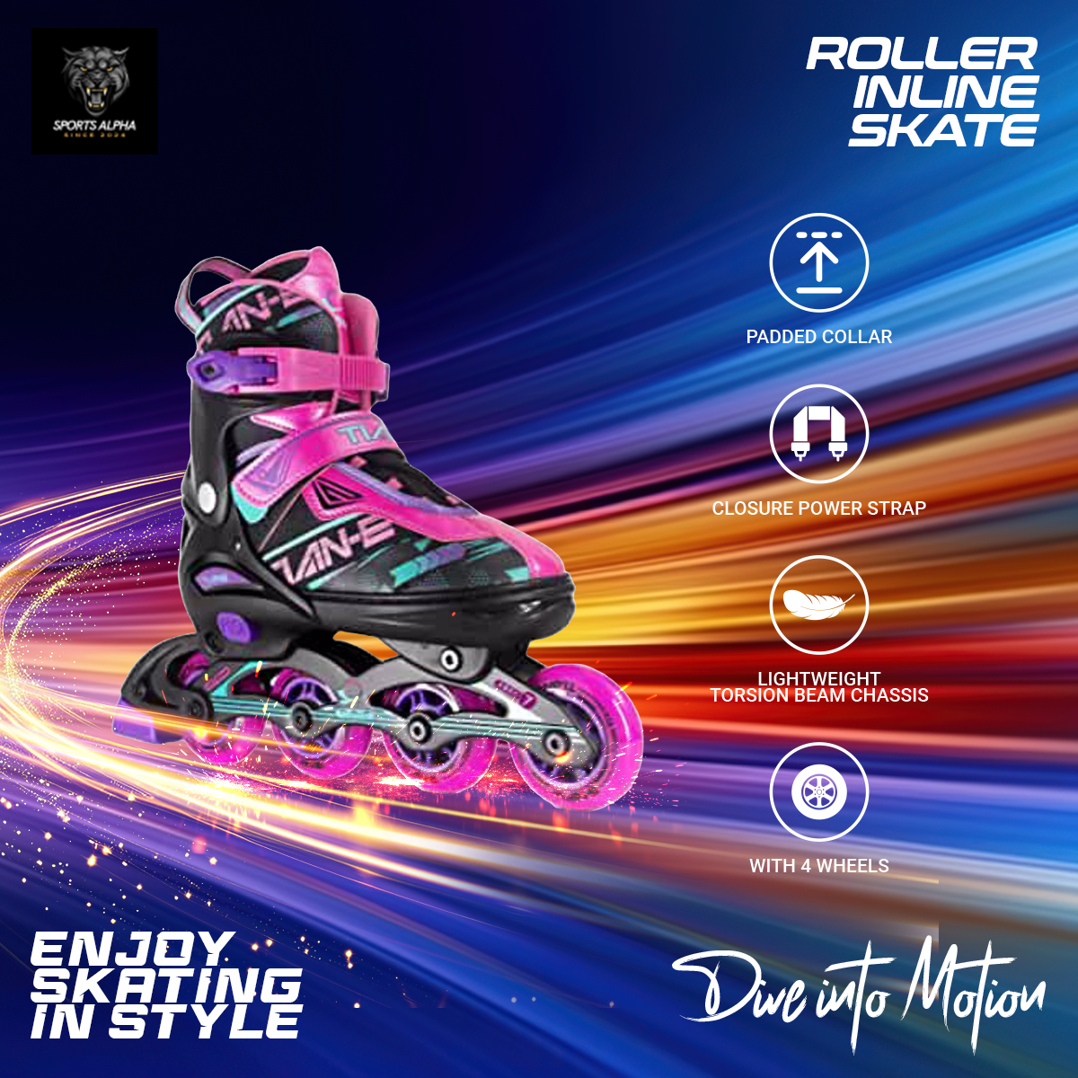 Picture of Inline Roller Inline Skating Shoes | Tian-E | Multicolor (S-30-34) (M-35-38)(L-39-42)(XL-42-45) | Sports Alpha