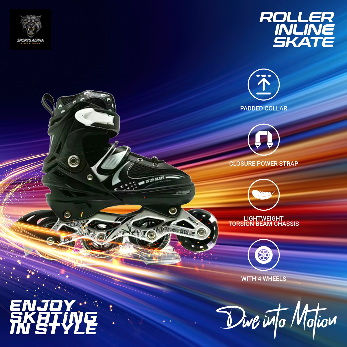 Picture of Roller Inline Skating Shoes - Multicolor - 1 Pair - Size (39-42) - High Quality - Sports Alpha Multicolor