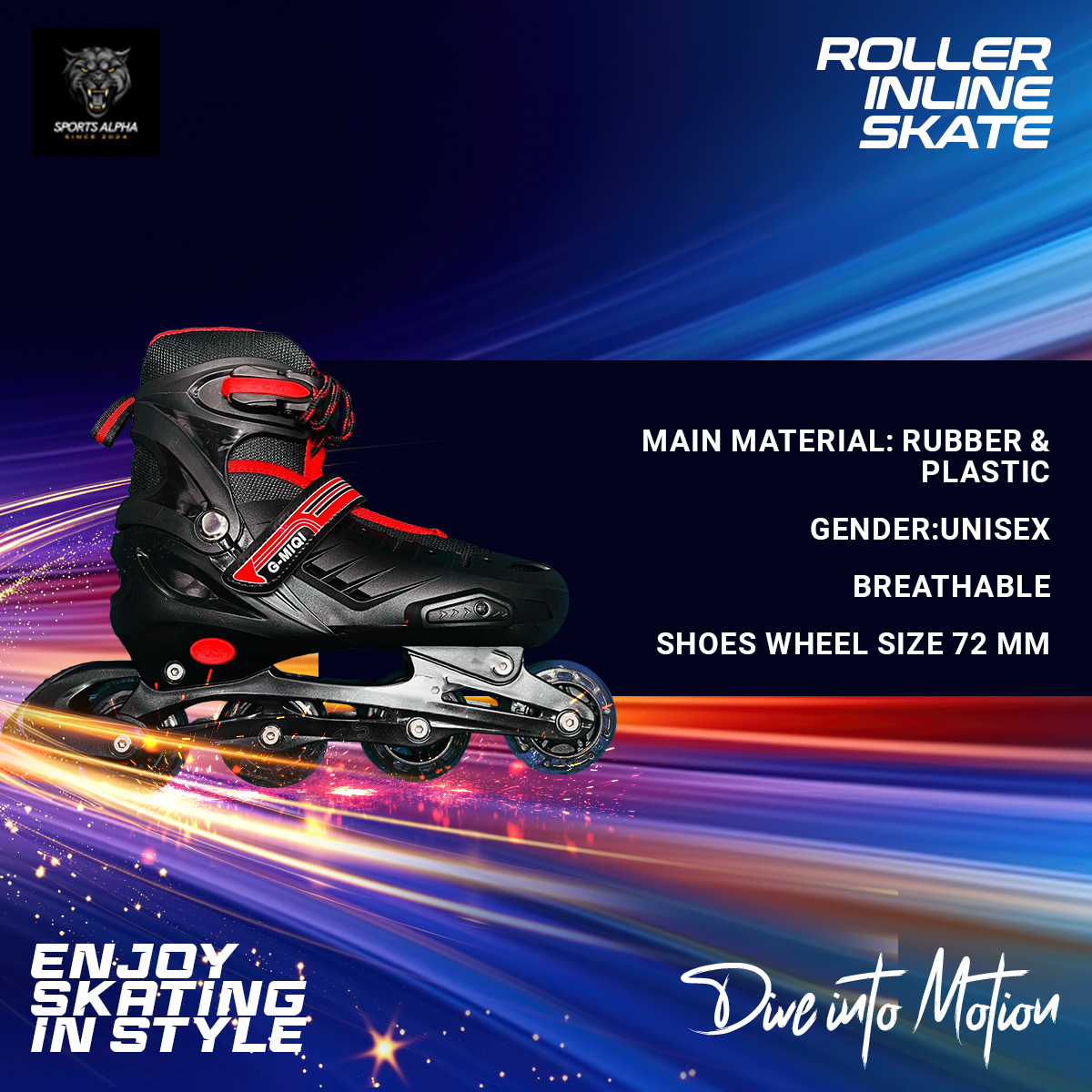 Picture of Inline Roller Skating Shoes - Size (39-42) - Black - Sports Alpha Black