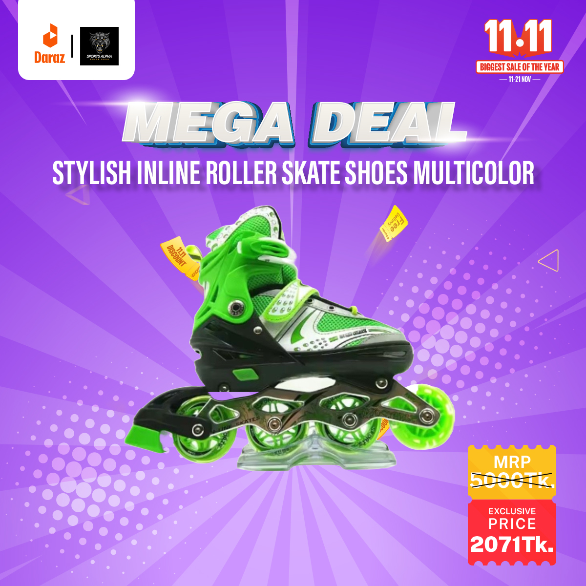 Picture of Roller Inline Skate - Multicolor - Enjoy Skating In Style With These Multicolored Roller Inline Skates For Fun Activities - Sports Alpha Multicolor