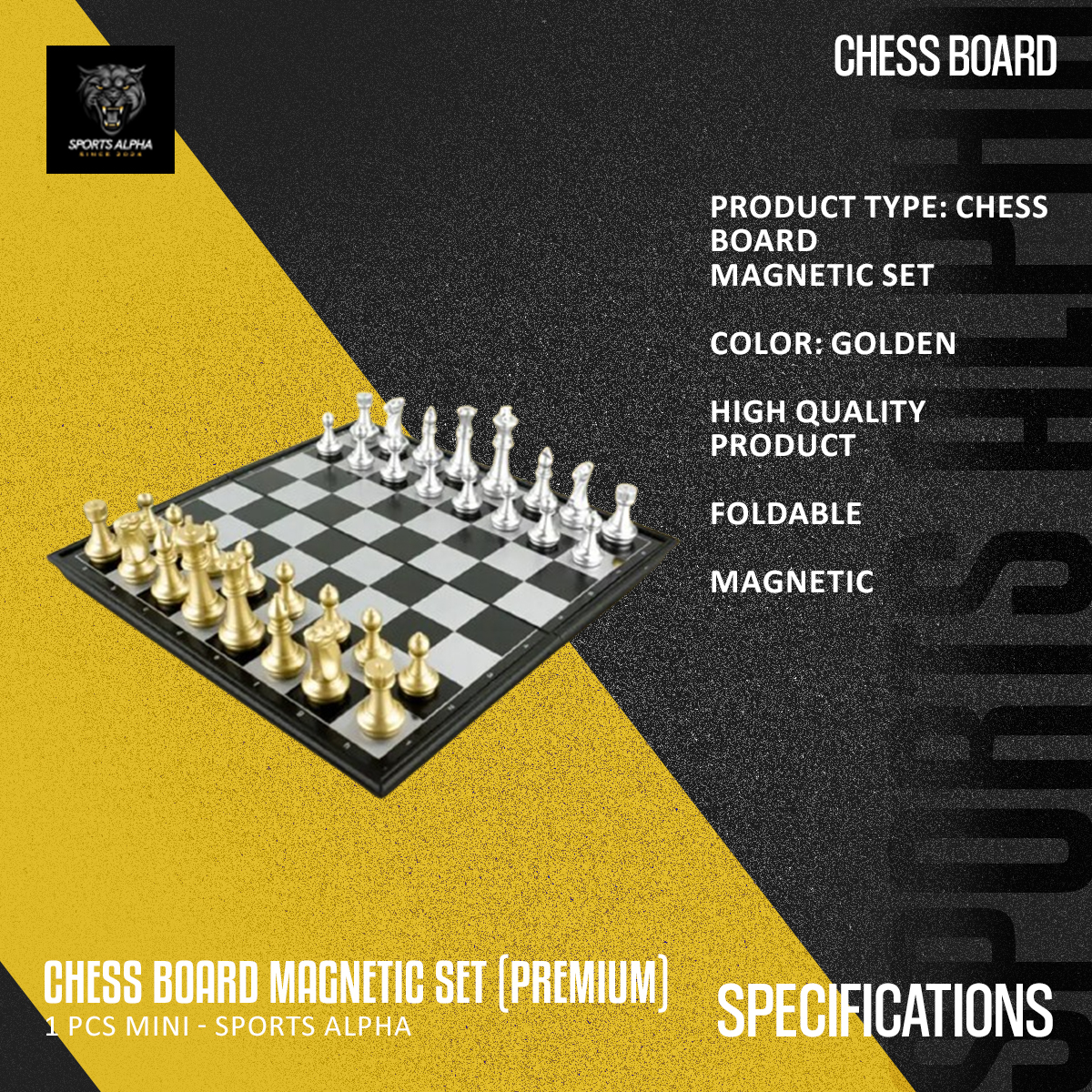 Picture of Chess Board Magnetic Set (Premium) - 1 Pcs Mini - Sports Alpha - Enjoy Endless Games with Portability and Durability~High Quality Product Gold
